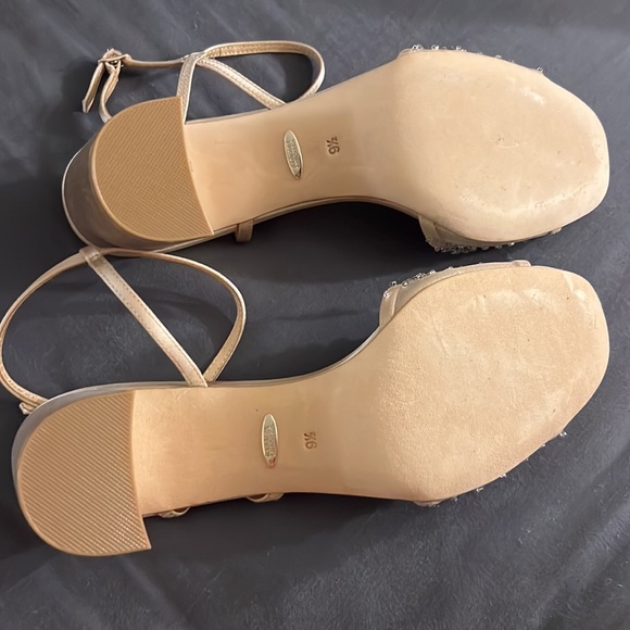 Badgley Mischka Blaine Embellished Block Heel Latte Satin - Picture 10 of 13